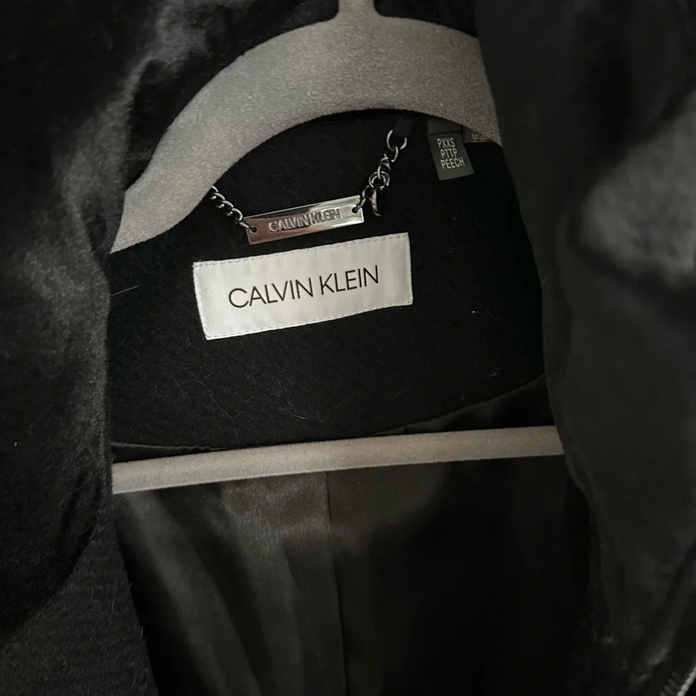 Calvin Klein Petite Wool Blend Black Wrap Coat - Picture 6 of 8